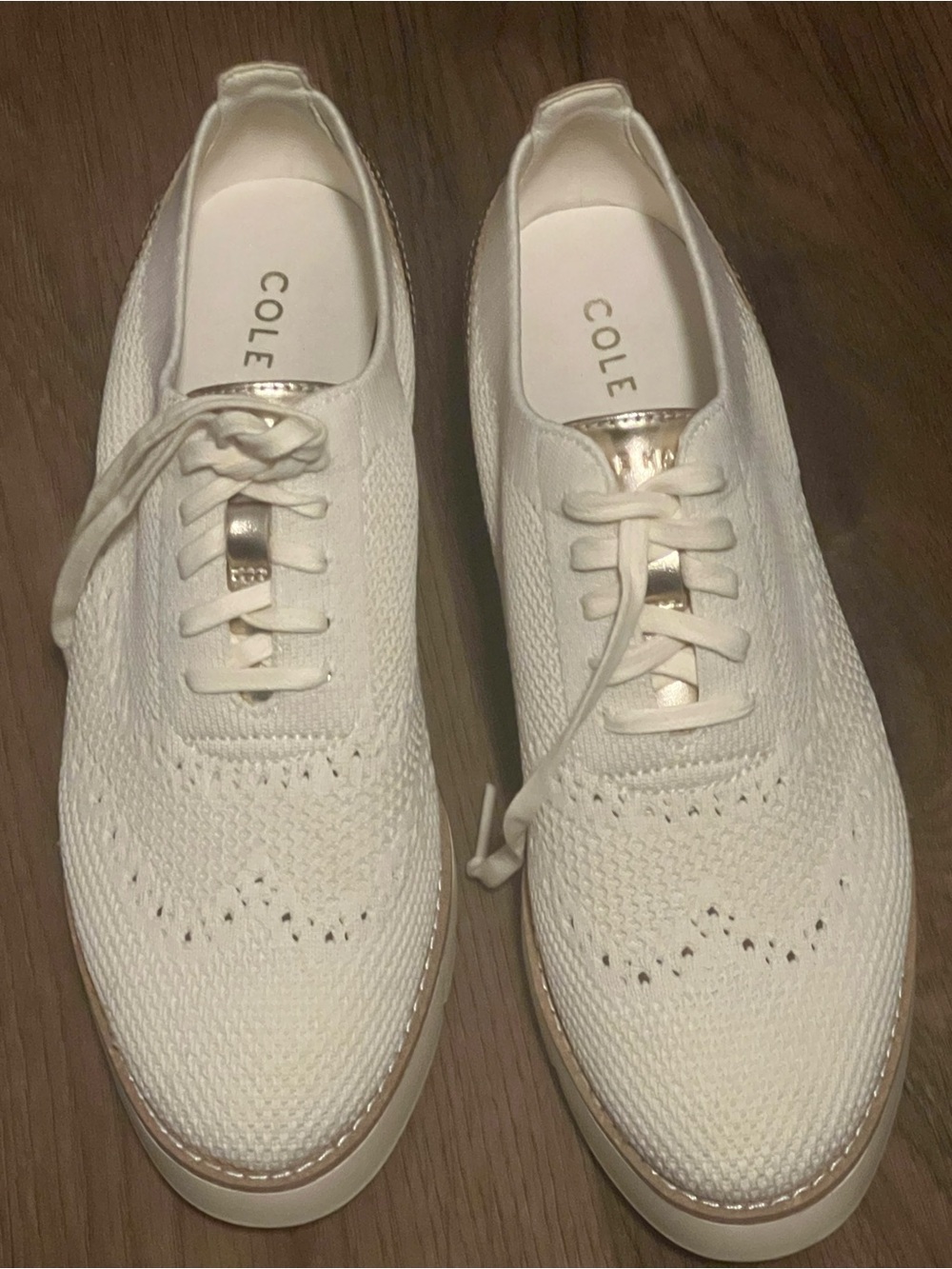 Cole Haan White Knit Lace-Up Casual Shoes cream color 7.5